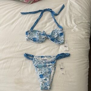 PacSun Blue and White Floral Bikini